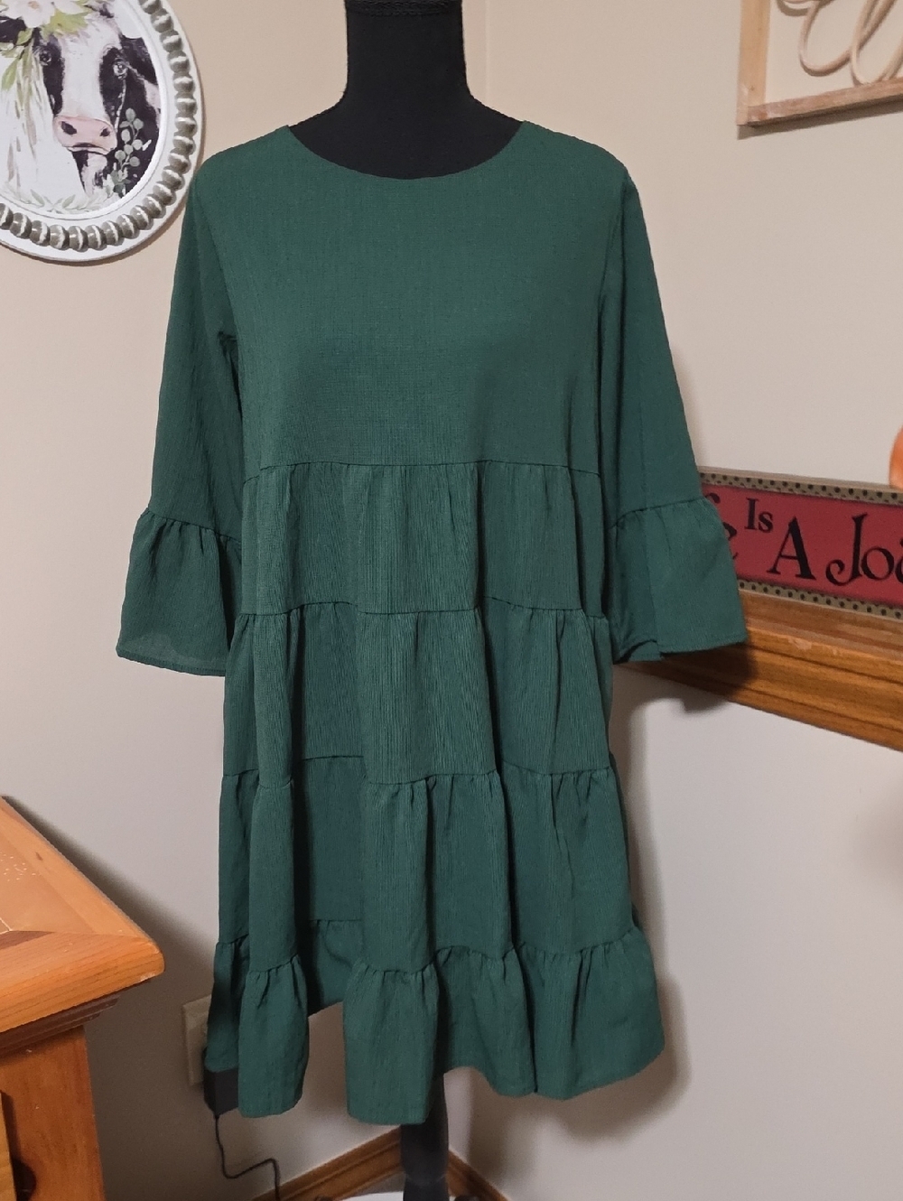 Tiered Mini Dress in Dark Green